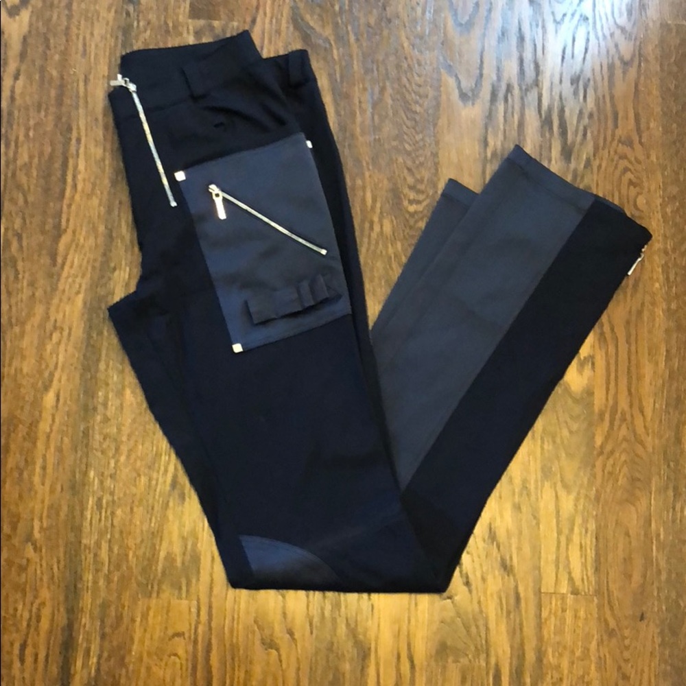 Beautiful Navy Dior pants with zippers and satin
